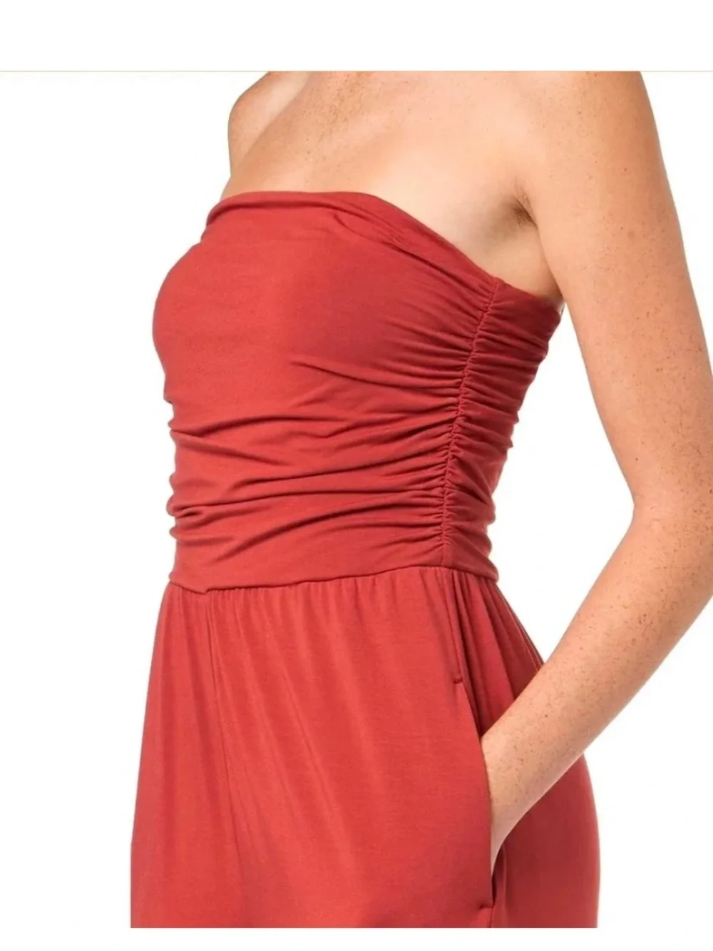 Sweaty Betty Strapless Wide-Leg Jumpsuit in Rust